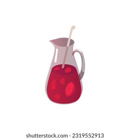 Sangria is traditional Spanish drink. Jug with fruit and berry drink with ice. National Sangria Day background. Vector illustration isolated on white background