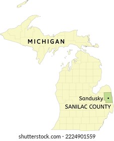 Sanilac County and city of Sandusky location on Michigan state map