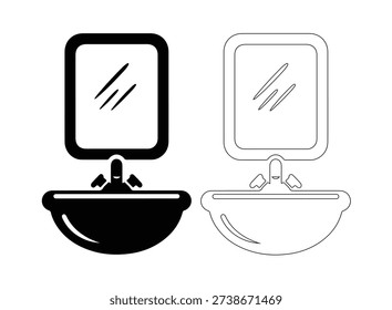 Sanitary bathroom equipment set, wall mounted mirror glass, water tap and basin