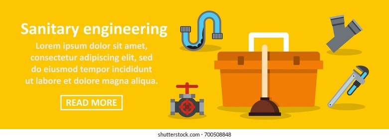 Sanitary engineering banner horizontal concept. Flat illustration of sanitary engineering banner horizontal vector concept for web