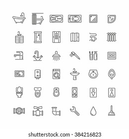 Sanitary engineering vector thin line related icon set for web and mobile applications.