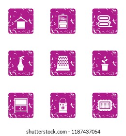 Sanitary facility icons set. Grunge set of 9 sanitary facility vector icons for web isolated on white background