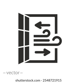 sanitary hygiene, open window icon, room ventilation, airing premises, flat vector illustration