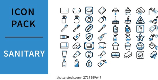 Paquete de iconos sanitarios con varios símbolos de higiene y limpieza