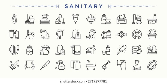 Conjunto de iconos sanitarios. Conjunto de iconos de Vector de baño. Contiene iconos como desinfectar, inodoro, baño, higiene, baño y más. Ilustración vectorial. Píxel perfecto.