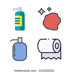 sanitary icon set. vector set about toilet paper, soap dispenser, liquid soap and sponge icons set.