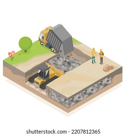 sanitary landfill isometric cartoon top view