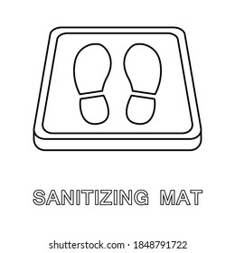 Sanitary mat. Disinfection mat icon. Disinfectant for shoes or foot baths with antiseptic solution. On a white background. The concept of coronavirus prevention, healthcare. Vector illustration