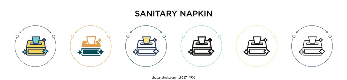 Icono de servilleta sanitaria con estilo relleno, delgado, contorno y trazo. Ilustración vectorial de dos diseños de vectores de servilleta sanitaria de color y negro se pueden utilizar para móviles, ui, web