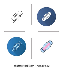 Sanitary napkin icon. Flat design, linear and color styles. Towel with wings. Isolated vector illustrations