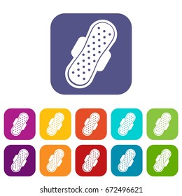 Sanitary napkin icons set vector. Illustration in flat style of sanitary napkin icons in colors red, blue, green and other