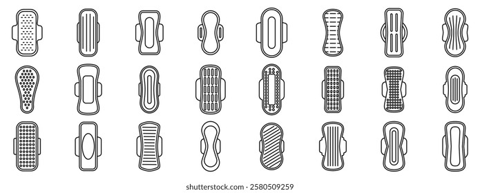  Sanitary napkins icons set. Set of sanitary pads icons representing various types of feminine hygiene products for menstrual cycle management