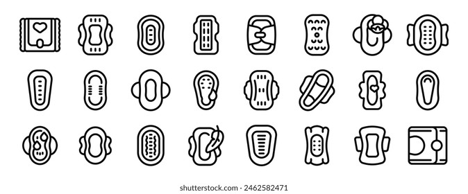 Icono de Vector de servilletas sanitarias. Una colección de varias Formas y tamaños de almohadillas. Algunas son redondas, otras son cuadradas y otras son triangulares