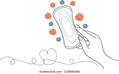 Sanitary Pad Logo, Sketch Drawing Of Hand Holding Sanitary Pad, Line Art Illustration Of Sanitary Pad, Sanitary Pad Vector Silhouette