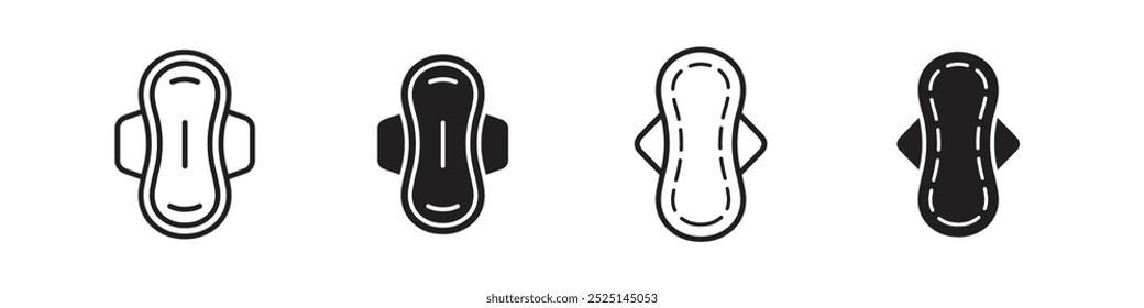 Vector de la almohadilla sanitaria llenado y delineado iconos colección