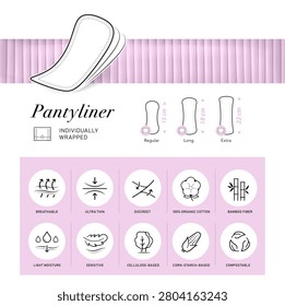 Sanitary pads icon set. The outline vector icons are well scalable and editable for packaging label design. Great for infographic for different backgrounds. EPS10.