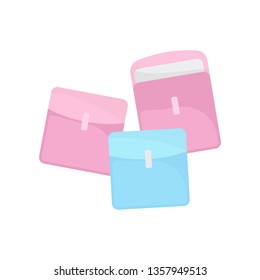 Sanitary pads in packaging on white background.
