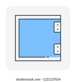 Sanitary partition icon. Also called sanitary cubicle, partition wall, wall panel. That are solid, decorative and self supporting. For separate or divide interior space i.e. toilet and bathroom.