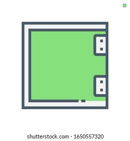 Sanitary partition vector icon. Also called sanitary cubicle, partition wall, wall panel or stall. That wood is divider for separate or divide interior space in toilet, restroom, bathroom. 64x64 px.