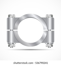 Sanitary pipe clamp. Steel mount for pipes. Vector illustration.