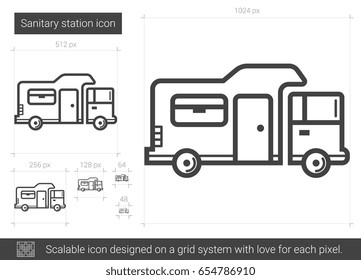 Sanitary station vector line icon isolated on white background. Sanitary station line icon for infographic, website or app. Scalable icon designed on a grid system.