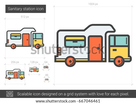 Sanitary station vector line icon isolated on white background. Sanitary station line icon for infographic, website or app. Scalable icon designed on a grid system.