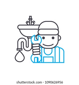 Sanitary technician vector thin line stroke icon. Sanitary technician outline illustration, linear sign, symbol concept.