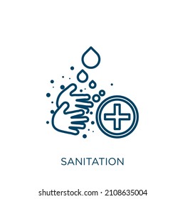 Sanitäreinrichtungen-Symbol. Dünne lineare Sanitärskultur Symbol einzeln auf weißem Hintergrund. Line Vektor Sanitary Schild, Symbol für Web und Mobile