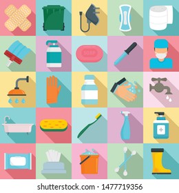 Sanitation icons set. Flat set of sanitation vector icons for web design