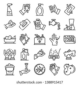 Sanitation icons set. Outline set of sanitation vector icons for web design isolated on white background