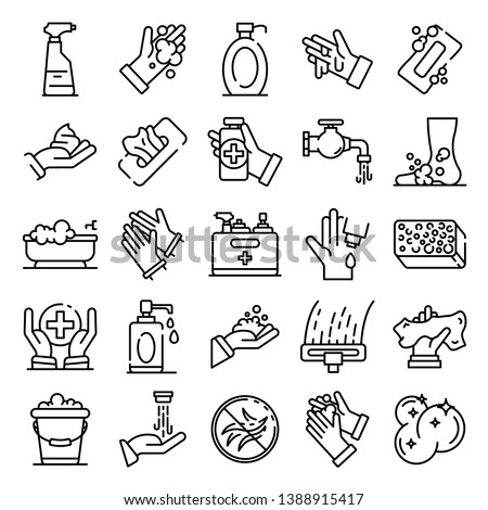 Sanitation icons set. Outline set of sanitation vector icons for web design isolated on white background