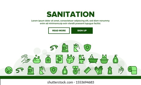 Sanitation Landing Web Page Header Banner Template Vector. Washing Hand And Clean, Soap Protection And Bacteria Hygiene And Sanitation Illustration