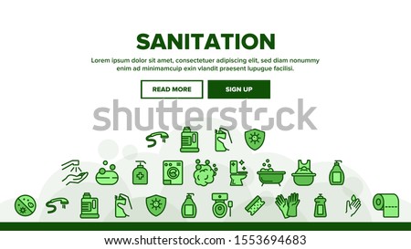 Sanitation Landing Web Page Header Banner Template Vector. Washing Hand And Clean, Soap Protection And Bacteria Hygiene And Sanitation Illustration
