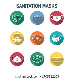 Sanitation And Protection Facemask Ppe Icon Set With Respiratory Face Masks 