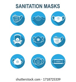 Sanitation and protection facemask ppe icon set with respiratory face masks 