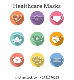 Sanitation and protection facemask ppe icon set with respiratory face masks 