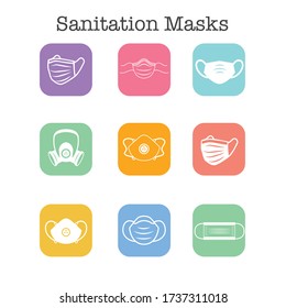 Sanitation and protection facemask ppe icon set with respiratory face masks 