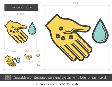 Icono de línea vectorial de saneamiento aislado en fondo blanco. Icono de línea de saneamiento para infografía, sitio web o aplicación. Icono escalable diseñado en un sistema de cuadrícula.