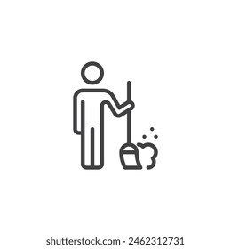 Sanitation Worker line icon. linear style sign for mobile concept and web design. Janitor with broom outline vector icon. Symbol, logo illustration. Vector graphics