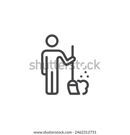 Sanitation Worker line icon. linear style sign for mobile concept and web design. Janitor with broom outline vector icon. Symbol, logo illustration. Vector graphics