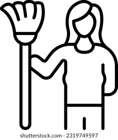 sanitation workers holding Long Handle Broom concept, Manual sweeping vector icon design, Housekeeping symbol, Home cleaning sign, Professional cleaners equipment stock illustration
