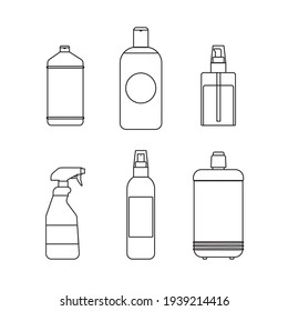 Sanitiser bottles Vector icons set in line style Simple bottles and jars for disinfection and cleaning isolated on white background