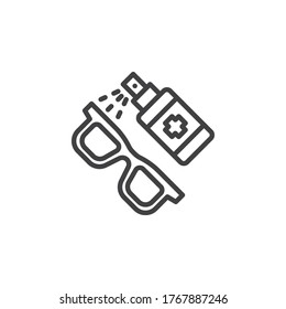 Sanitize glasses line icon. linear style sign for mobile concept and web design. Eyeglasses disinfection outline vector icon. Symbol, logo illustration. Vector graphics