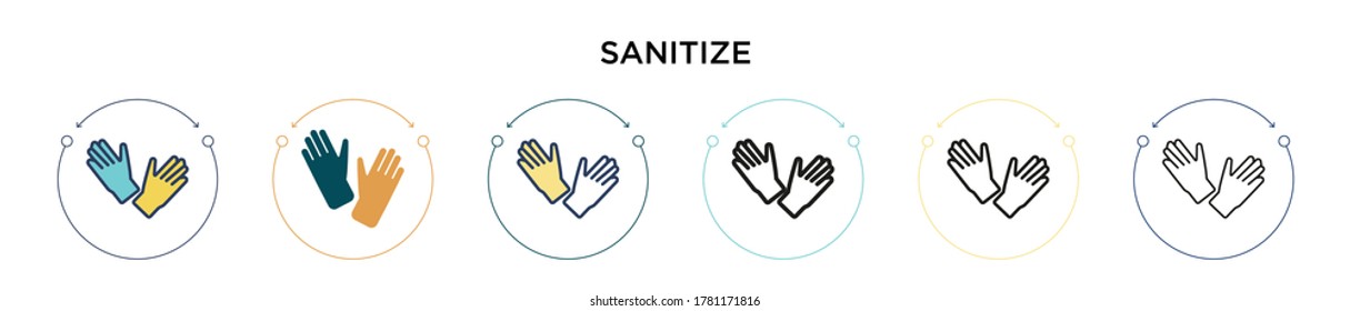 Sanitize icon in filled, thin line, outline and stroke style. Vector illustration of two colored and black sanitize vector icons designs can be used for mobile, ui, web