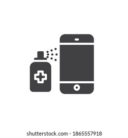 Entschärfen Sie Smartphone-Vektorsymbol. volles Flachzeichen für mobiles Konzept und Webdesign. Mobiltelefon und Symbol für antibakterielles Spray-Glyphe. Symbol, Logo-Abbildung. Vektorgrafik