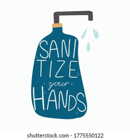 Sanitize your hands drawing with lettering elements. Quarantine 2020 poster. Covid19, unique vector design elements. Medical design.