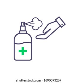 sanitizer alcohol gel bottle to cleaning disinfection and washing flat icon vector background