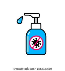Sanitizer alcohol gel cleaning bottle flat colour icon vector background