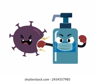 desinfectante en guantes de boxeo lucha contra las bacterias microorganismos virus lavar la mano Ilustración vectorial