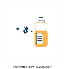Sanitizer bottle flat icon. Disinfectant liquid clean label mockup bottle line pictogram. Concept of disinfection, hygiene and covid infection pandemic precaution. Vector illustration